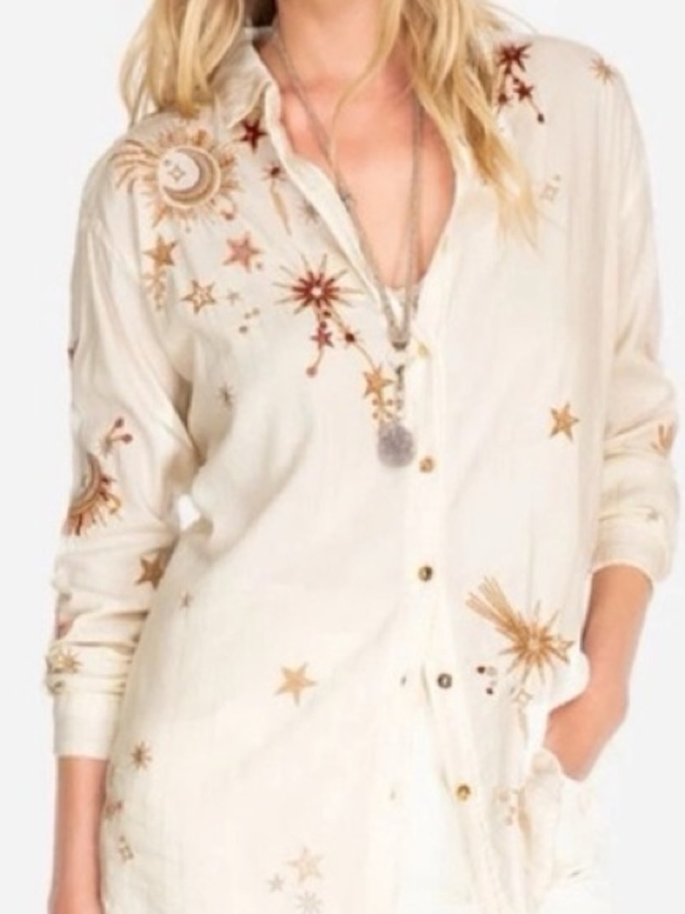 Johnny Was Estrella heavily embroidered constellation blouse NWT RARE - Picture 5 of 11